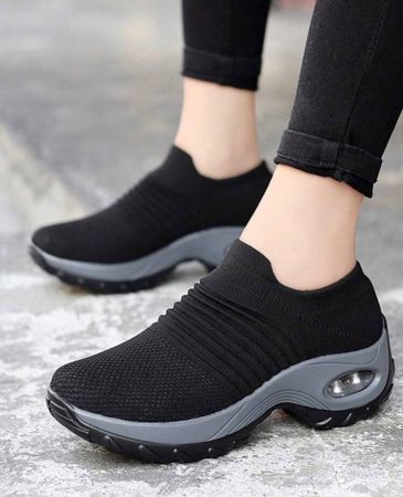 أحذية مشي نسائية ثنائية اللون، أحذية رياضية كاجوال مزودة بوسادة هوائية، أحذية رياضية لزيادة الطول