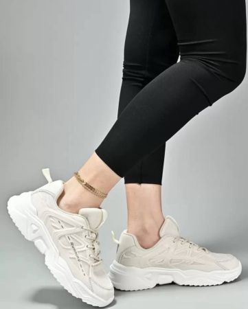 مزخرف برقعة عبارة رباط امامي حذاء رياضي مكتنز , ألوان متجانسة البني الفاتح للنساء حذاء رياضي