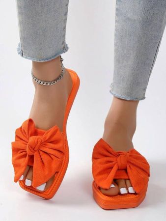 صندل GORGLITTER نسائي مسطح بفيونكة، صندل صيفي مفتوح الأصابع