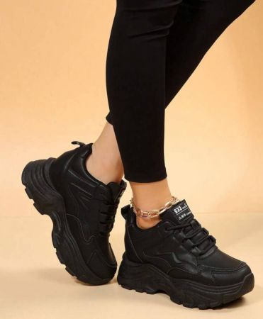 أحذية رياضية نسائية بكعب عريض ونعل سميك، أحذية كاجوال لزيادة الطول للفتيات الصغيرات