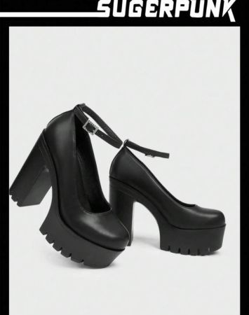 Sugerpunk كعب عالي بلينا ماري جين سكسي باللون الأسود