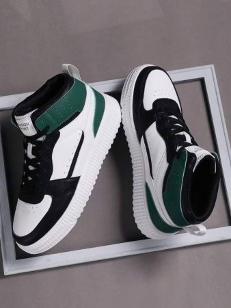 أحذية رجالية كاجوال، أحذية رياضية جلدية سوداء خضراء، أحذية تزلج مريحة بنعل ناعم