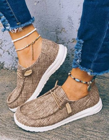 حذاء سهل الارتداء عصري وبسيط للنساء باللون البني مع رباط في الأمام