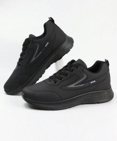 أحذية رياضية رجالية جلدية سوداء للجري في جميع المواسم , ذات قاع ناعم ومانع للانزلاق ومقاومة للماء, موديل كاجوال جديد