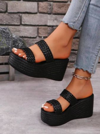 صنادل ريترو للمرأة بكعب مرتفع ومنصة مضادة للماء بحبل الصياد