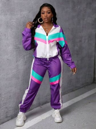 طقم مكون من قطعتين من جاكيت وبنطلون بسحاب أمامي بألوان متعددة للنساء من سلايديفا