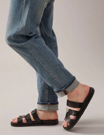 صنادل شوزيا الرجالية الأكثر مبيعًا، بشريط فيلكرو، مفتوحة من الأمام، نعل داخلي من الجلد الناعم، مصنوعة من مادة البولي يوريثان باللون الأسود، مريحة للغاية في الارتداء - نسخة طبق الأصل مميزة