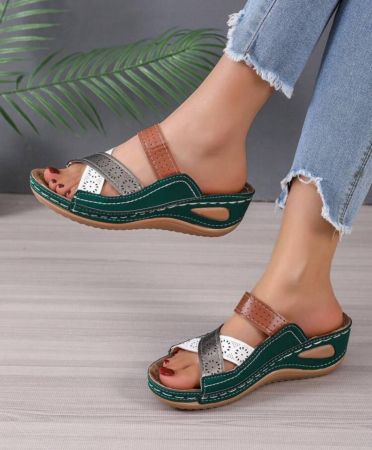 نساء بديكور حجر الراين صنادل إسفين , موضة صنادل