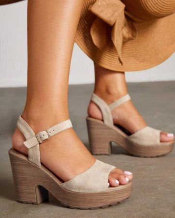 Styleloop أحذية نسائية موضة جلد الغزال الصناعي ذات كعب سميك منصة للعطلات، صنادل كاحلية بحزام للصيف ، تنزيلات الصيف ، أحذية العودة للمدرسة ، أحذية طالبات الكلية ، معلقات البوهو الريفية الفرنسية في مناسبات عيد الهالوين والكريسماس والخريفرمضان