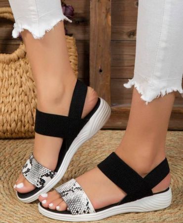 صنادل نسائية مفتوحة الأصابع مطاطية ، صنادل صيفية كاجوال عصرية على الطراز الروماني الرياضي، برقبة قابلة للانزلاق