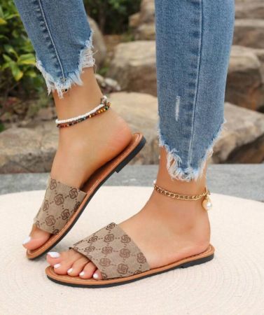 نعال نسائية كاجوال مسطحة بتصميم زهرة البرقوق على شكل دائري بدون كعب