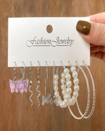 5 أزواج/مجموعة أقراط مزينة بالفراشات واللؤلؤ الصناعي