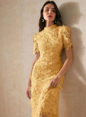 Anewsta ثوب نسائي أنيق متماسك اللون من الدانتيل ، ثوب نسائي أنيق بزيبر وأكمام قصيرة وياقة واقفة وملائم تماما، أثواب نسائية مناسبة للطول القياسي، ذات طباعة كاملة، أثواب نسائية عادية مناسبة للارتداء اليومي للربيع/الصيف