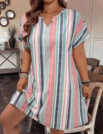 Breezaya فستان كاجوال مع كم على شكل خفاش ذو تصميم الخطوط المتباينة مقاسات كبيرة