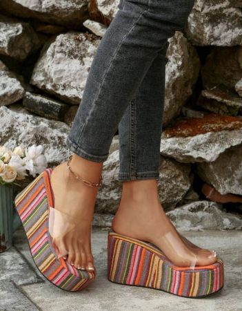 نعال نسائية بنمط بوهيمي أصبع القدم مفتوحة، صنادل شاطئية - خفيفة الوزن للغاية، مقاومة للانزلاق، سميكة قابلة للتنفس، أحذية كعب عالي مثالية للموضة الكاجوال الصيفية في الهواء الطلق/الحفلات