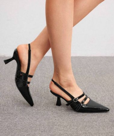 CUCCOO BIZCHIC أحذية سيدات ذات كعب عالي مدبب الأصبع، ذات شريط إبزيم أسود موضة، مناسبة للذهاب إلى العمل والحفلات والمواعيد في عيد الميلاد والخريف والسنة الجديدةرمضان