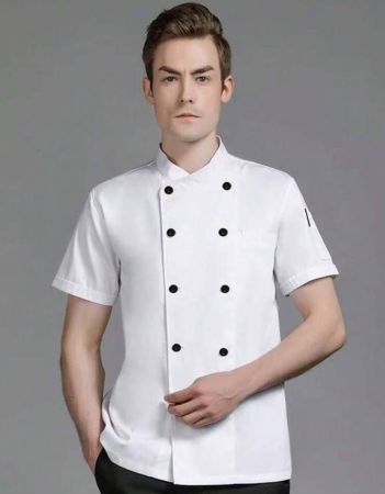 السترة الشيف الحرفية، قصيرة الأكمام، بتصميم لون أحادي لسترات الطهاة للمطعم وفندق المطبخ