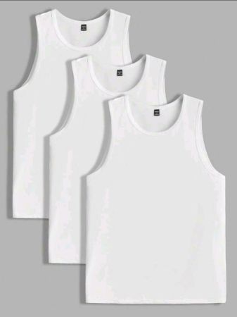 قمصان داخلية رجالية بدون أكمام محبوكة بلون واحد من HIMLAND، 3 قطع/عبوة، مناسبة للارتداء اليومي