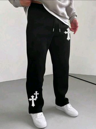 بنطال رياضي رجالي من Manfinity LEGND برباط خصر مطبوع عليه صليب، مناسب للارتداء في الشارع، مناسب للزوج والصديق