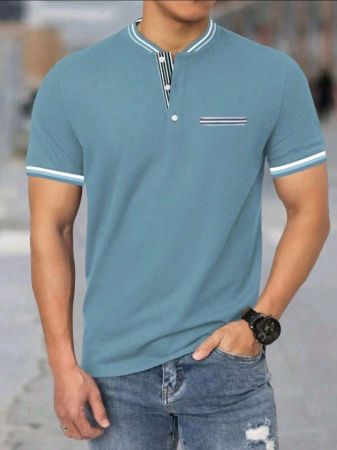 قميص بولو رجالي كاجوال بأكمام قصيرة من SHEIN Manfinity Homme بألوان متعددة، صيفي