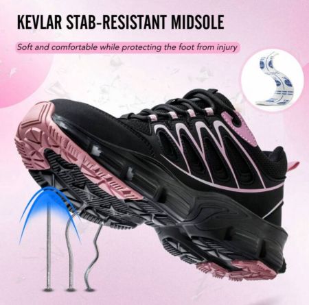 حذاء أمان بأصبع فولاذي للعمل للنساء عصري وعادي مزود بميزات مقاومة الكسر والتخريب وخفيف الوزن وتهوية وامتصاص الصدمات ومقاوم للانزلاق