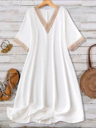 فستان بريزايا الصيفي بوهو بأكمام خفاش وفتحة رقبة على شكل حرف V بمقاس كبير