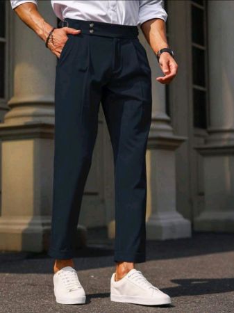 بنطلون بدلة رجالي كاجوال مدبب مطوي بلون واحد من مانفينيتي بيزفورمال