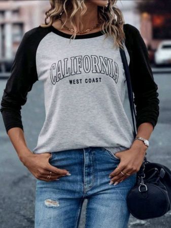 تي شيرت SHEIN LUNE للنساء بمقاسات كبيرة، بنقشة حروف، وأكمام راجلان، وألوان متعددة، وقمصان جرافيكية للنساء