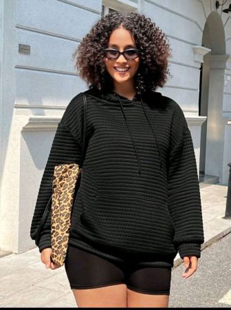 سويت شيرت طويل من SHEIN EZwear للنساء بمقاسات كبيرة، أسود، خريف/شتاء