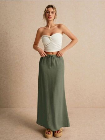 تنورة Poéselle النسائية ذات اللون الواحد ذات الرباط البسيط