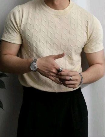 قميص مانفينيتي هوم الرجالي المحبوك برقبة دائرية وأكمام قصيرة، أساسي، سادة، مناسب للعمل، للأصدقاء