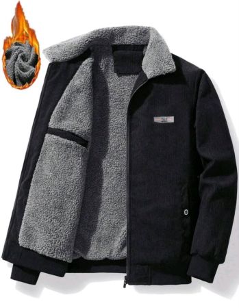 جاكيت رجالي كاجوال من قماش مخملي مبطن حراريًا مطبوع عليه حروف من مانفينيتي هوم، خريف/شتاء