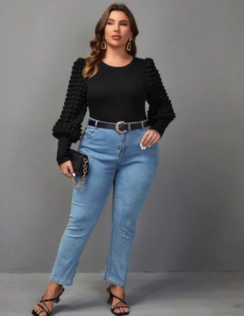 تي شيرت SHEIN Clasi Plus سادة بأكمام بيشوب