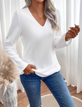 SHEIN LUNE تي شيرت موحدة اللون اكمام مطوية تفاصيل مرصع