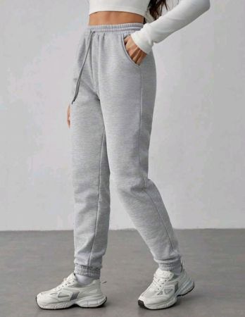 بنطال رياضي طويل من SHEIN قطعة واحدة سادة برباط خصر