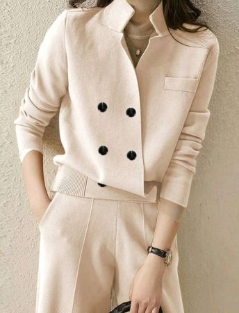 معطف كارديجان أنيق بأكمام طويلة وصدر مزدوج من SHEIN Unity للنساء لفصل الخريف/الشتاء، بلوزات بأكمام طويلة