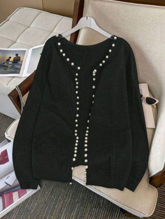 كارديجان محبوك مزين بالخرز، مقاس كبير، مناسب للربيع والخريف