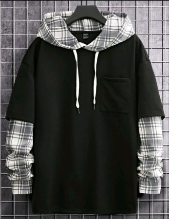 هودي مانفينيتي هوم للرجال بقصّة فضفاضة وجيب منقوش وكتف منسدل ورباط 2 في 1