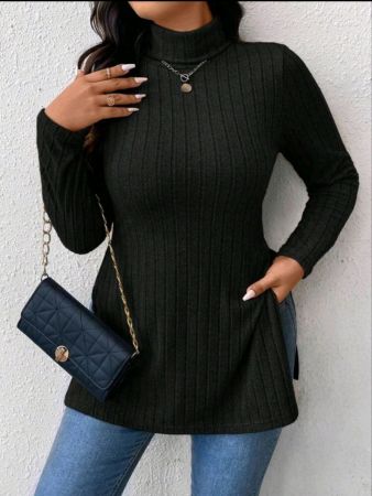 تي شيرت SHEIN Frenchy نسائي مقاس كبير كاجوال بأكمام طويلة وفتحة رقبة مدورة وقصة ضيقة