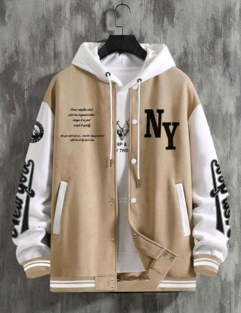 جاكيت بيسبول رجالي من مانفينيتي هوم، مزين بشعار جرافيكي بلونين