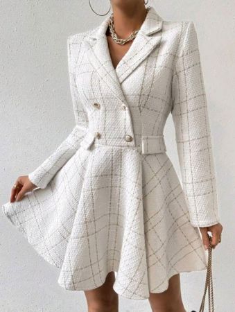 فستان رافيريزا النسائي ذو الياقة المنقوشة والمُقَطَّعة