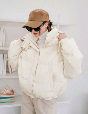 جاكيت شتوي كاجوال بغطاء للرأس بأكمام طويلة وياقة وسحاب من DAZY للنساء بلون سادة