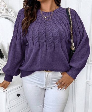 EMERY ROSE كنزة صوفية بتصميم بسيط ذات لون واحد للنساء ذوات الأحجام الكبيرة، للشتاء