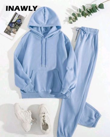 INAWLY هودي وبنطلون رياضي جيب الكنغر رباط مبطن حراري