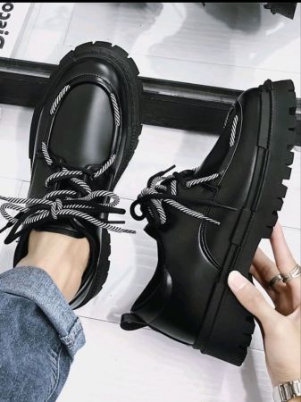 حذاء رجالي رسمي أسود برباط أمامي، حذاء أكسفورد بأصابع مستديرة