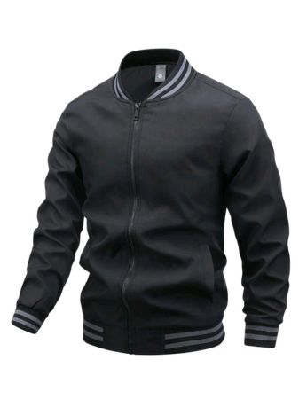 جاكيت رجالي من مانفينيتي هوم بسحاب وأطراف مخططة