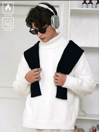 سترة رجالي كاجوال من Manfinity CasualKnits، بلون سادة، بياقة مدورة وأكتاف منسدلة، وأكمام طويلة، مناسبة للخريف والشتاء، مناسبة للعطلات والأصدقاء