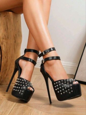 صندل نسائي بكعب عالٍ ومقدمة مفتوحة مزخرف بالليمون، مقاوم للماء، مناسب للعروض العصرية