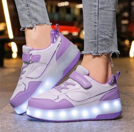 أحذية تزلج بعجلات متعددة الومضات LED للمراهقين والأولاد والبنات، تزلج سريع، أحذية بعجلات ترفيهية قابلة للفصل