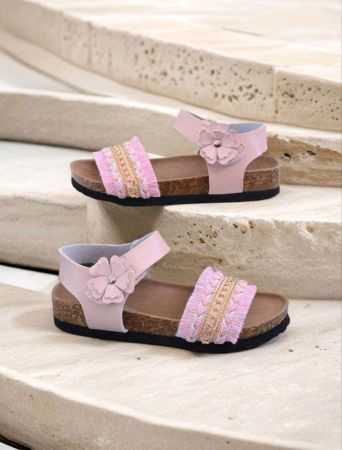 صنادل صيفية للبنات ذات قاع من الفلين مع هامش - نمط بوهو مريح وناعم ومفتوح عند الأصابع، مصنوع من مادة البولي يوريثان فائقة الألياف، مثالية لأزياء العطلات للأميرة؛ [رائحة خشبية خفيفة بسبب عملية التسخين هي مشكلة في الصناعة ولا تؤثر على الشراء]